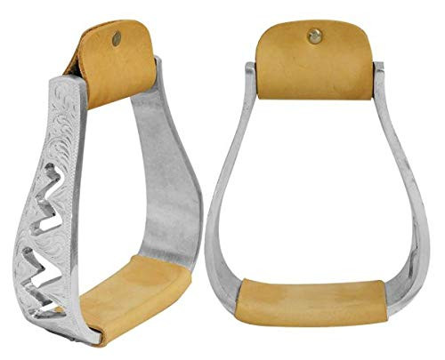 Showman Engraved Polished Aluminum Stirrups w/ Cut Out Zig-Zag Design