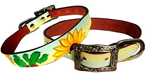 Showman Couture Sunflower & Cactus Overlay Leather Dog Collar