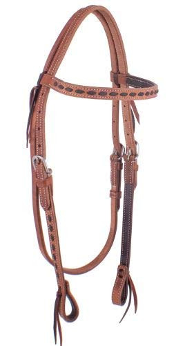 Showman Harness Leather Browband Headstall w/ Buckstitch Trim