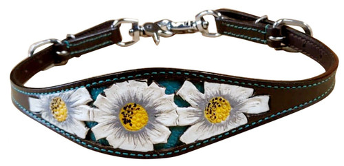 Showman White Poppy Flower Design Leather Wither Strap