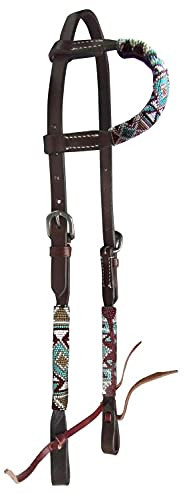 Showman Single Ear Leather Headstall w/ Southwest Beaded Design