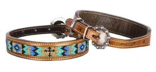 Showman Couture Genuine Leather Dog Collar w/ Cross Beaded Inlay