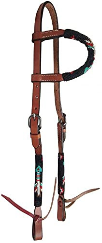 Showman Single Ear Leather Headstall w/ Beaded Arrow Design