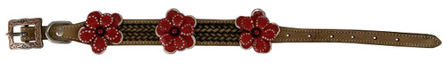 Showman Couture Leather Dog Collar w/ Red 3D Flowers 