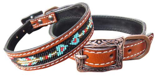 Showman Couture Genuine Leather Dog Collar w/ Beaded Arrow Inlay