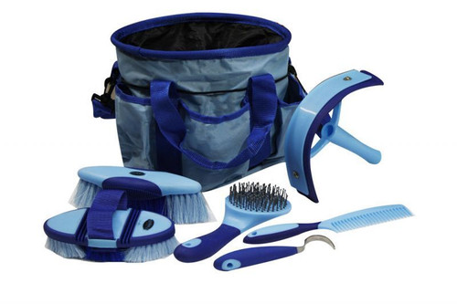 Showman (6) Piece Soft Grip Horse Grooming Kit w/ Nylon Carrying Bag