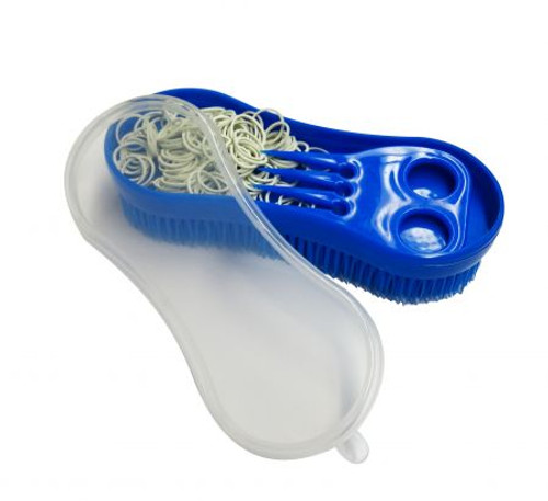 Stiff Bristle Curry Brush w/ Rubber Bands & Comb