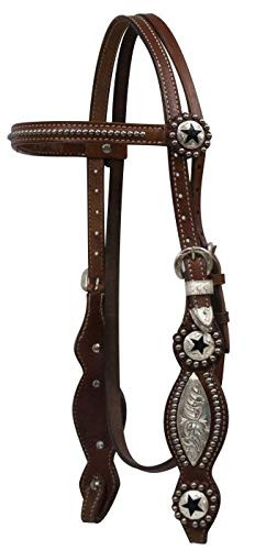 Showman Leather Silver Beaded Browband Headstall w/ Texas Star Conchos & Reins