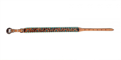 Showman Couture Leather Dog Collar w/ Teal Rawhide Lacing 