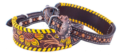 Showman Couture Sunflower Tooled Leather Dog Collar