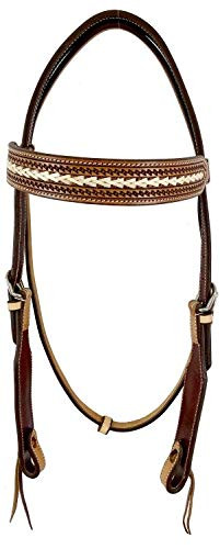 Showman Two-Tone Argentina Cow Leather Browband Headstall w/ Zigzag Tooling & Rawhide Accent