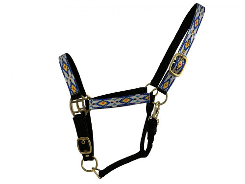 3-Ply Nylon Halter w/ Royal Blue Navajo Print Overlay