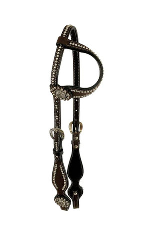 Showman Silver Beaded Argentina Cow Leather Single Ear Headstall