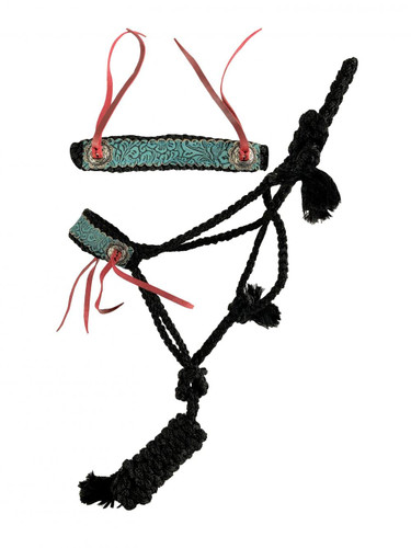 Showman Black Nylon Mule Tape Halter w/ Turquoise Embossed Noseband