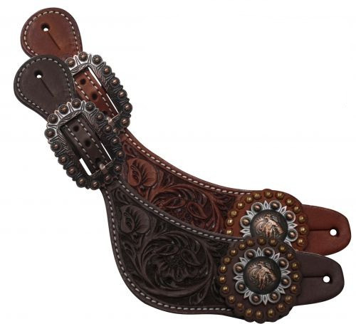 Showman Ladies Argentina Cow Leather Barrel Racer Concho Spur Straps