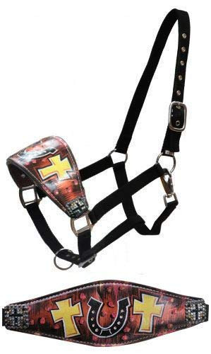 Showman Hand Painted Horse Shoe & Cross Design Bronc Halter