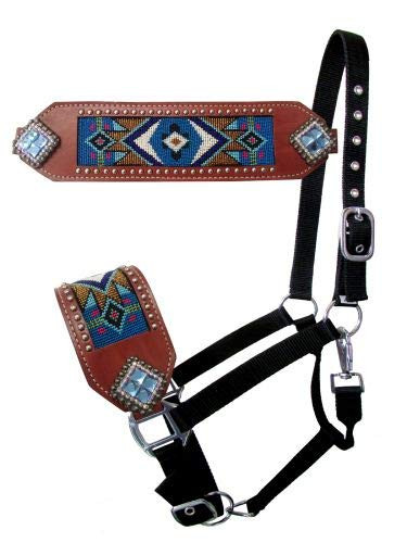 Showman Bronc Halter w/ Navajo Beaded Leather Noseband