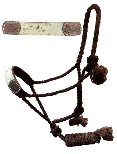 Showman Brown Nylon Mule Tape Halter w/ Hair-On Cowhide & Lead