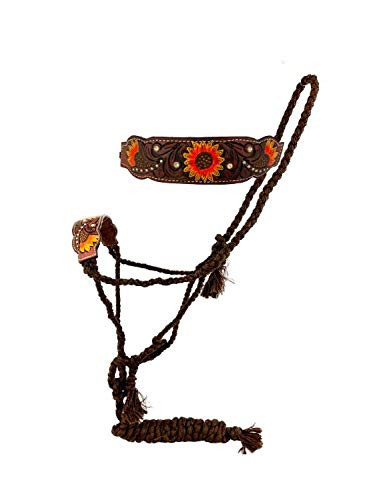 Showman Woven Brown Nylon Mule Tape Halter w/ Sunflower Noseband