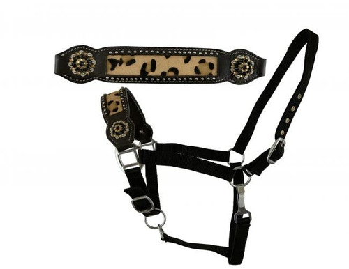 Showman Bronc Halter w/ Hair-On Cheetah Inlay Leather Noseband