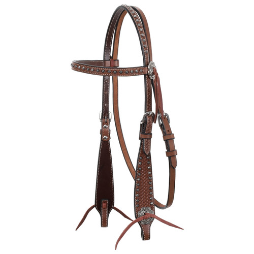 Showman Argentina Cow Leather Browband Headstall w/ Basket Stamp Tooling