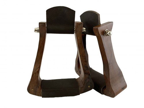 Showman Teak Wood Stirrups w/ Leather Tread