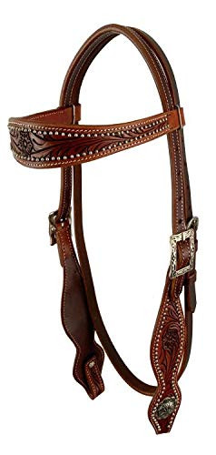 Showman Argentina Cow Leather Browband Headstall w/ Floral Tooling & Silver Beading