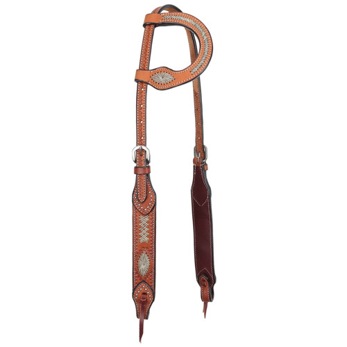 Showman Single Ear Argentina Cow Leather Headstall w/ Rawhide Inlay Design