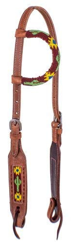 Showman Harness Leather Single Ear Headstall w/ Beaded Sunflower & Cactus Inlay