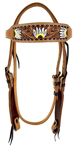 Showman Argentina Cow Leather Browband Headstall w/ Sunflowers