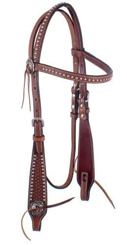 Showman Basketweave Tooled Argentina Cow Leather Browband Headstall