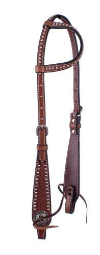 Showman Basketweave Tooled Argentina Cow Leather Single Ear Headstall