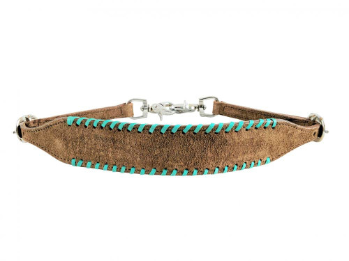 Showman Roughout Chocolate Leather Wither Strap w/ Teal Rawhide Lacing