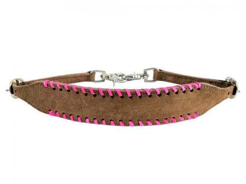 Showman Roughout Chocolate Leather Wither Strap w/ Pink Lacing