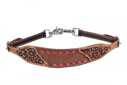 Showman Chocolate Rough-Out Leather Wither Strap w/ Pink Buckstitch Trim