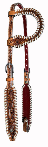 Showman Floral Tooled Single Ear Leather Headstall w/ Rawhide Trim