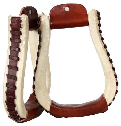 Showman Rawhide Covered Pleasure Style Western Stirrups w/ Leather Lacing