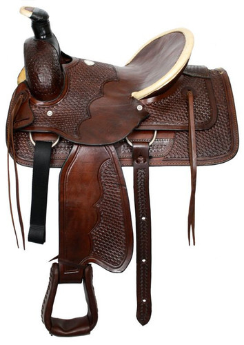 16" Basketweave Tooled Buffalo Roper Style Highback Hardseat Saddle