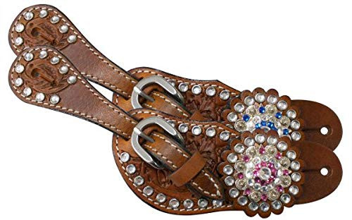 Showman Youth Crystal Rhinestone Leather Spur Straps
