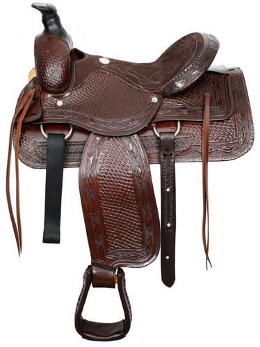 16" Fully Tooled Buffalo Roper Style Saddle Suede Leather Seat