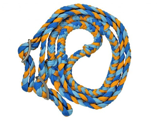 Showman Braided Blue & Yellow Nylon Barrel Reins w/ Easy Grip Knots