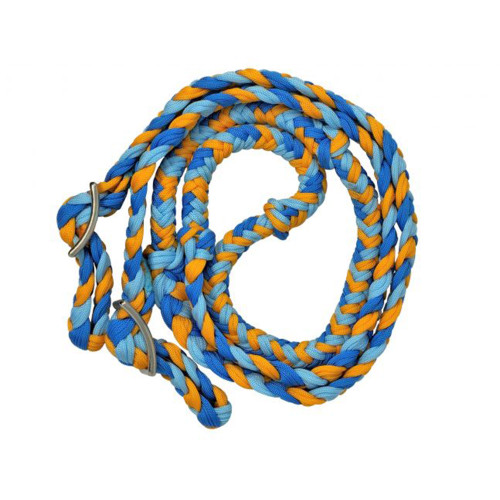 Showman Braided Blue & Yellow Nylon Barrel Reins w/ Easy Grip Knots
