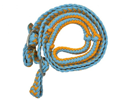 Showman Light Blue & Yellow Braided Nylon Barrel Reins w/ Easy Grip Knots