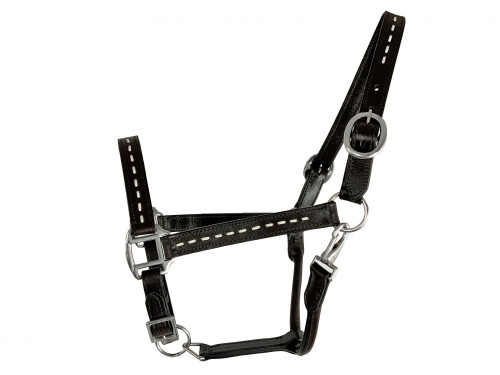 Dark Oil Leather Halter w/ White Buckstitch Accent