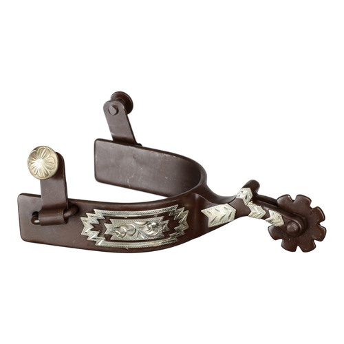 Showman Antique Brown Spurs w/ Engraved German Silver Inlay