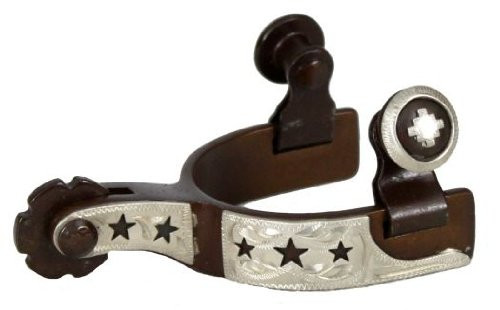 Showman Toddler Size Antique Brown Steel Show Spurs w/ Engraved Silver & Cut Out Stars