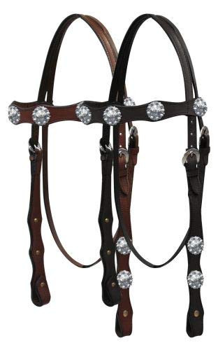 Double Stitched Leather Browband Headstall w/ Engraved Silver Conchos