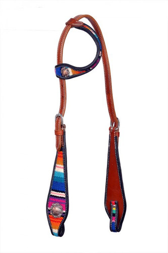 Showman Single Ear Leather Headstall w/ Serape Blanket Inlay