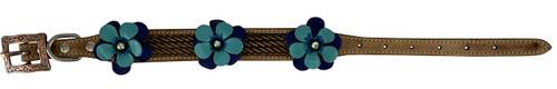 Showman Couture Leather Dog Collar w/ 3D Blue Flower Accent 