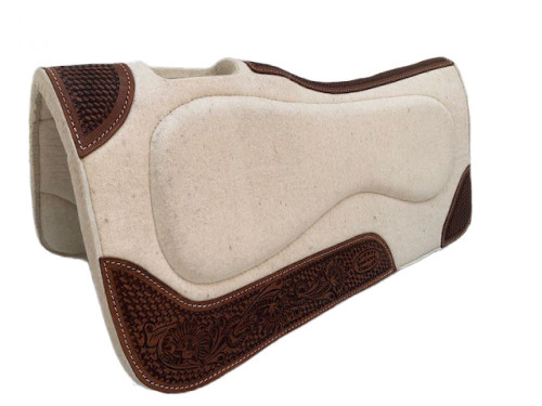 Klassy Cowgirl Wool Saddle Pad w/ Tooled Leather Accents